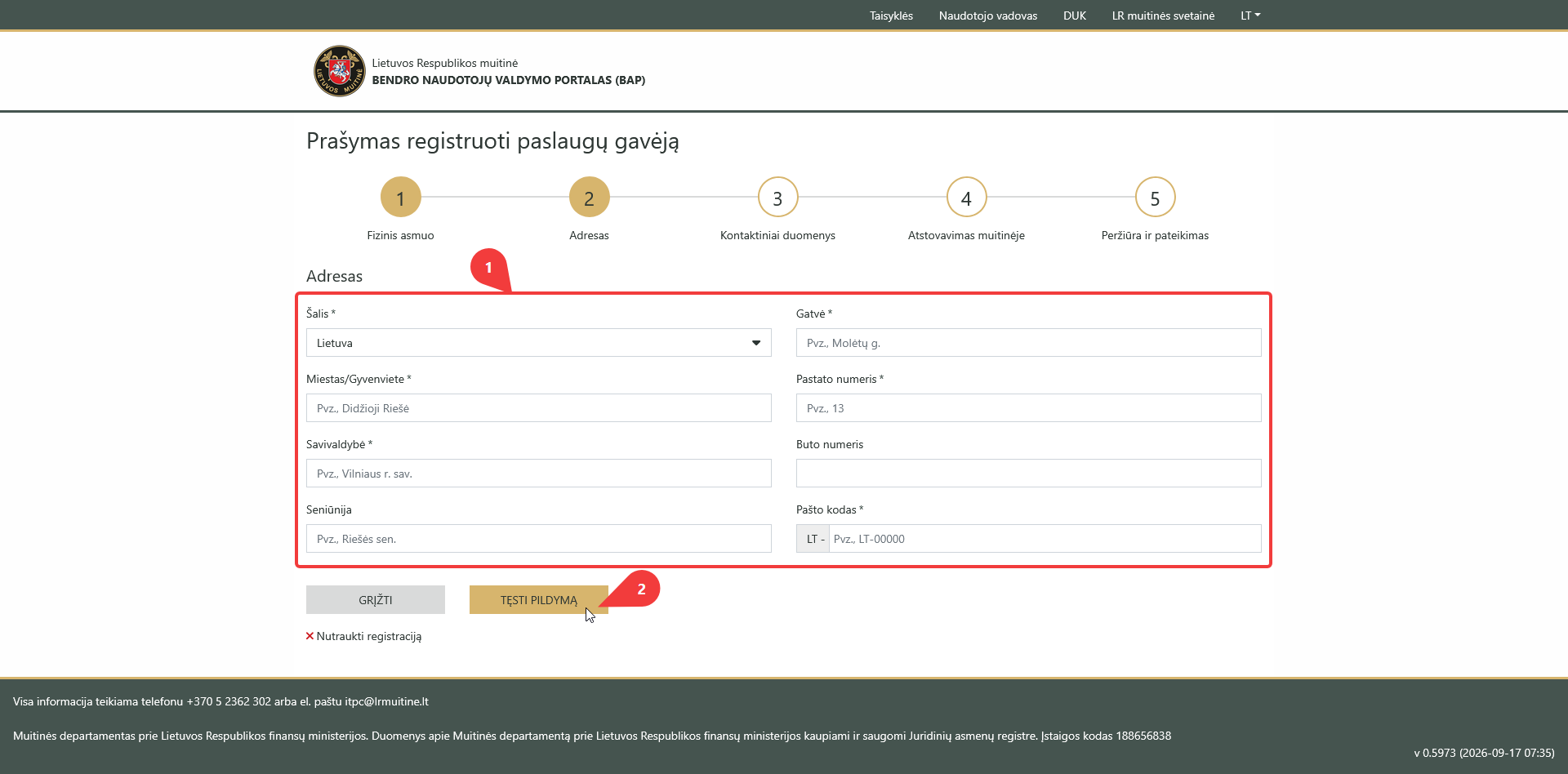 gyvenamosios vietos adreso pildymas