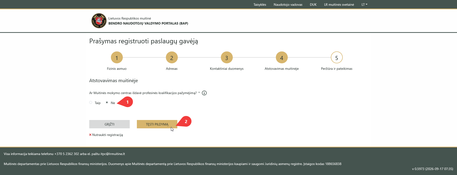 atstovavimo muitinėje duomenys
